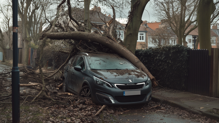 Une Peugeot 2008 détruite par un arbre lors d'une tempête