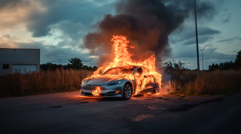 Voiture électrique en feux